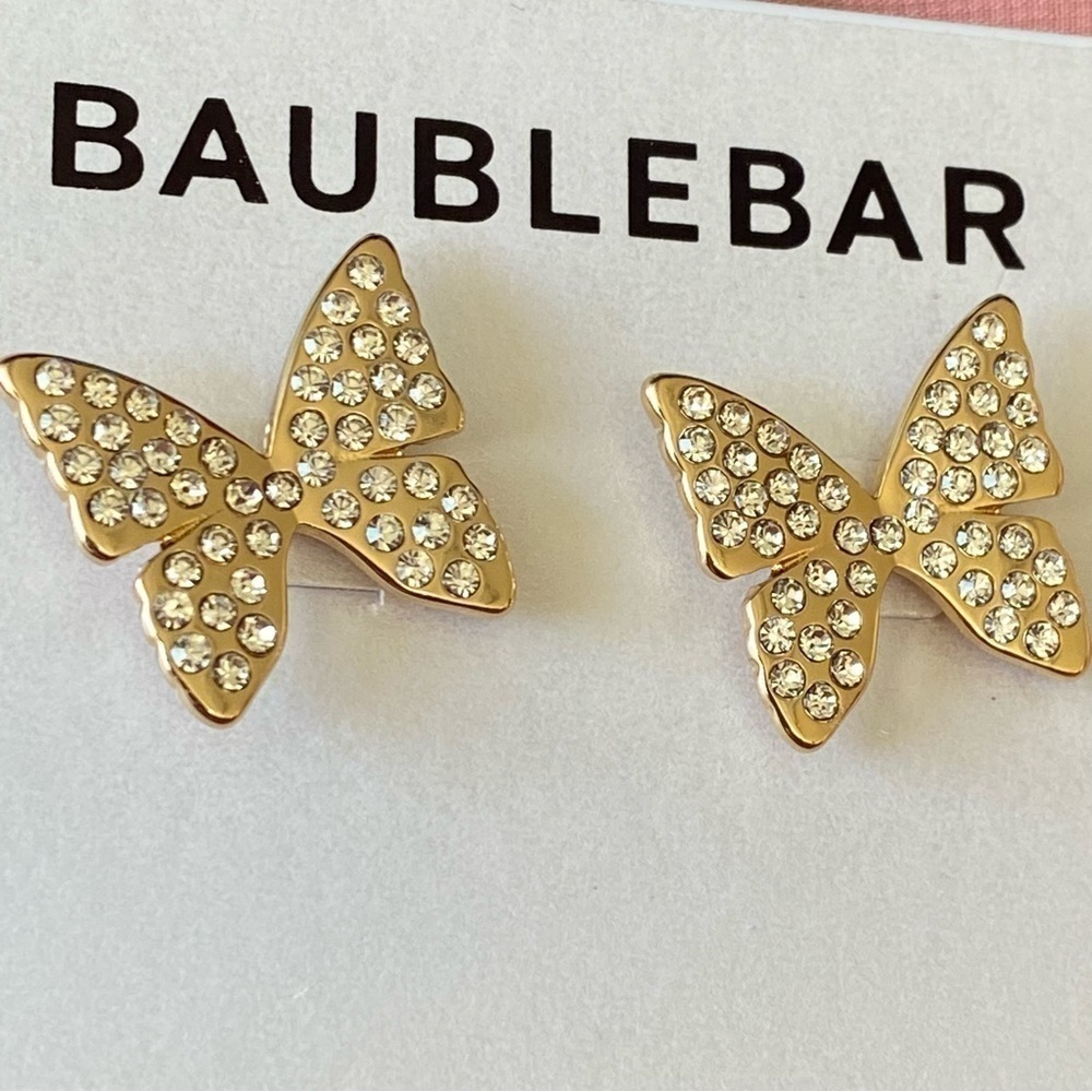 Y2K Fairy BaubleBar New Butterfly Gold Tone‎ Crystal Earrings